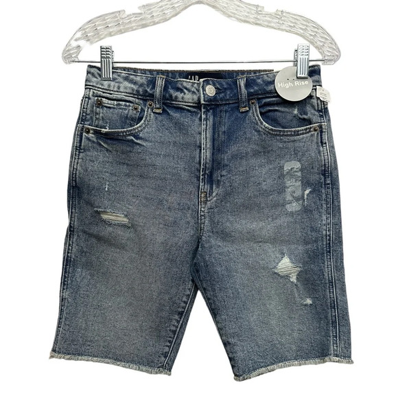 Gap Teen Stretch High Rise Bermuda Short Size 16 Distressed Raw Hem New With Tag - Picture 1 of 7